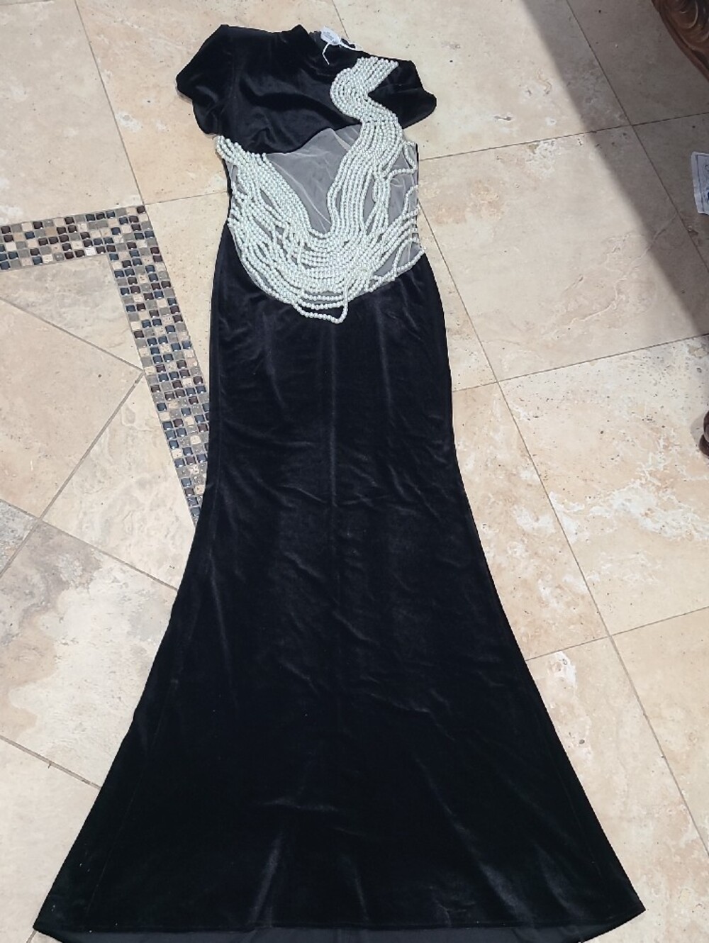 Mew Mews  Black Velvet Prom Dress with Pearl Beaded Bodice - Picture 7 of 14